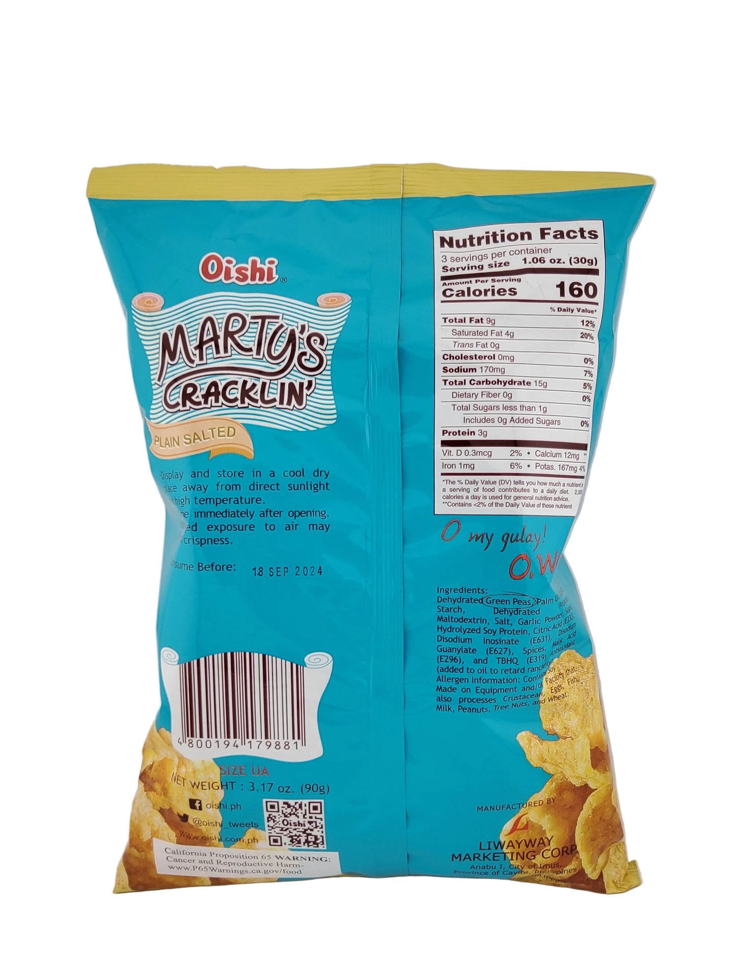 Oishi Marty's Plain Salted 90g