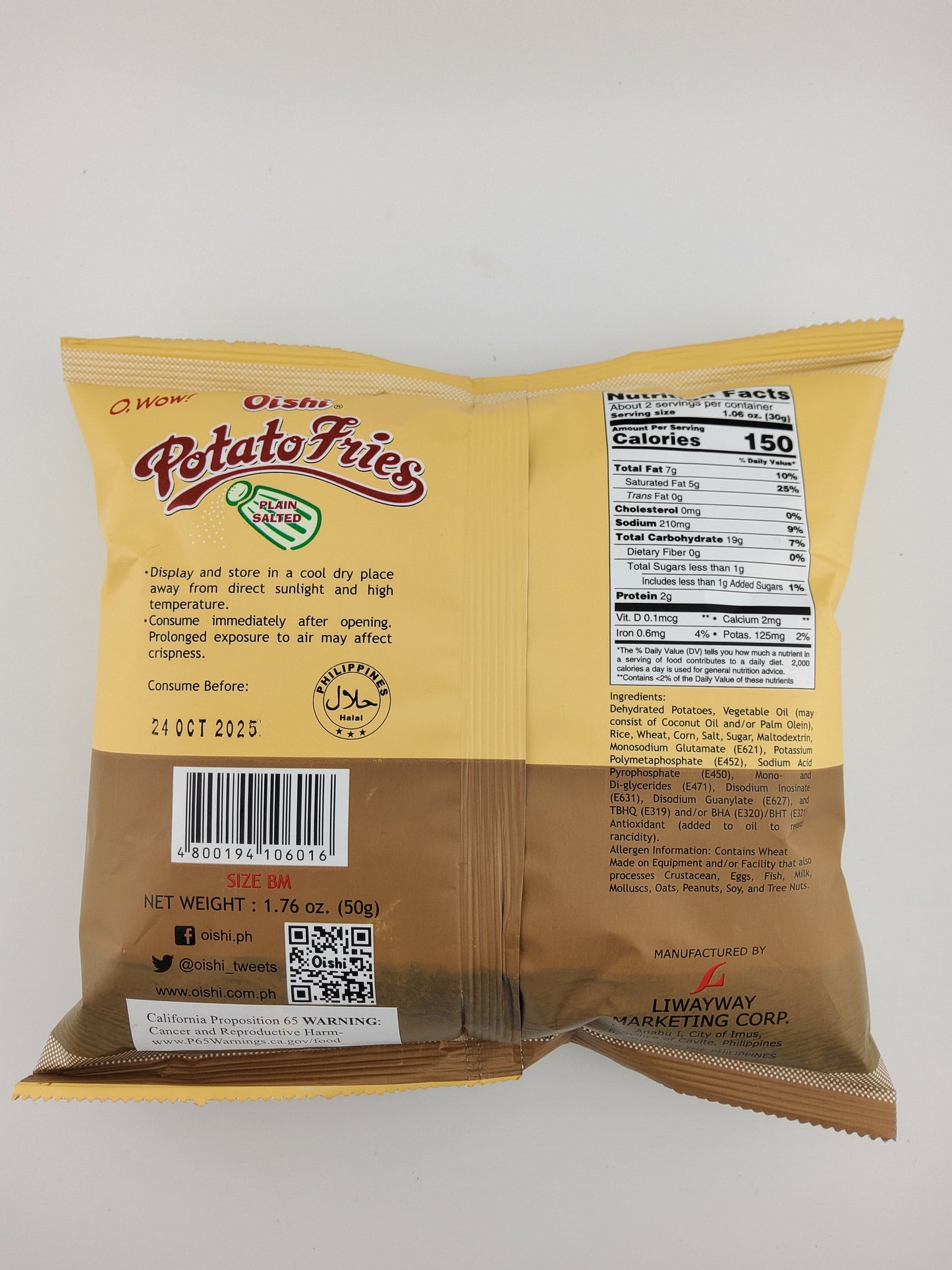 Oishi Potato Fries 50g - Plain