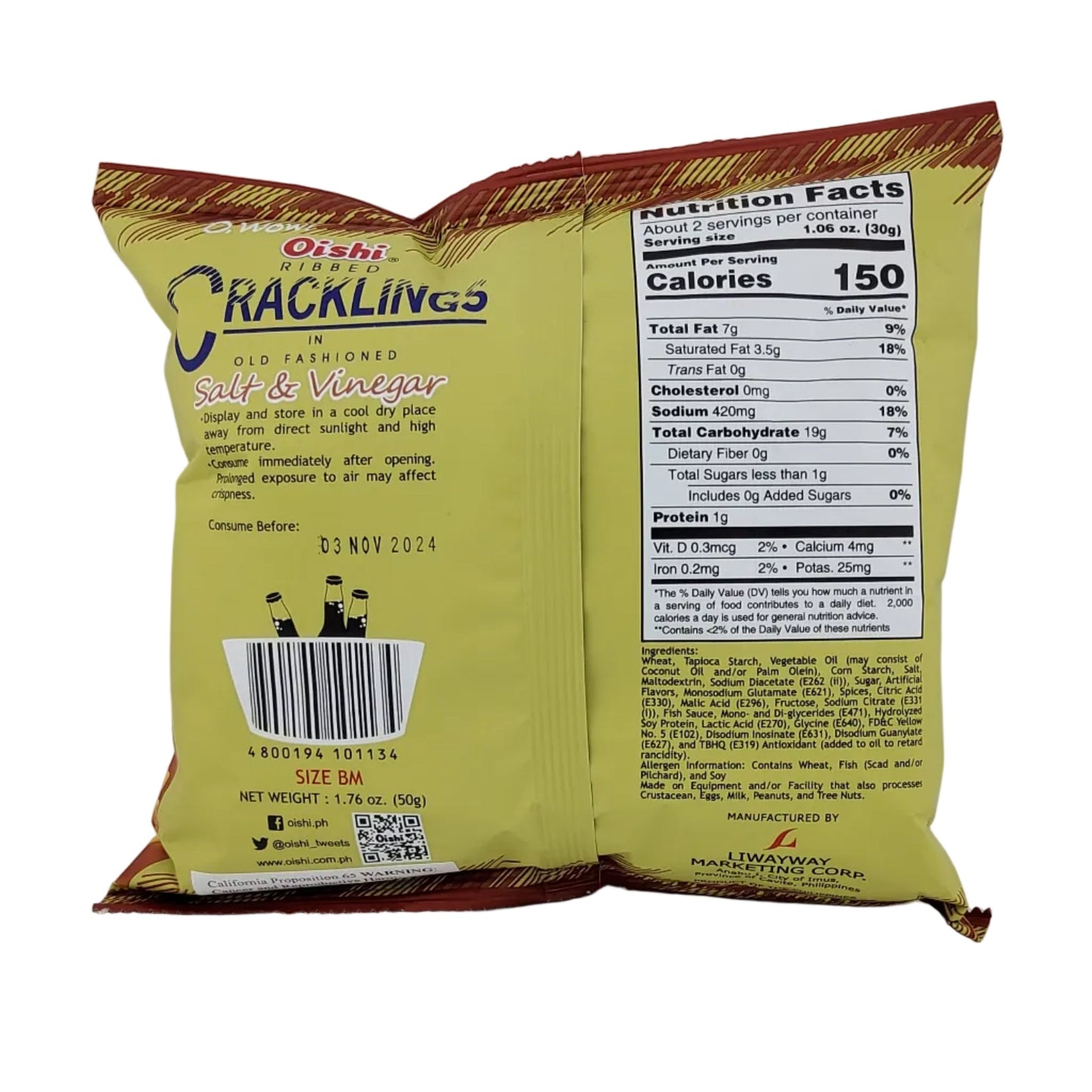 Oishi Cracklings Salt & Vinegar 1.76 oz