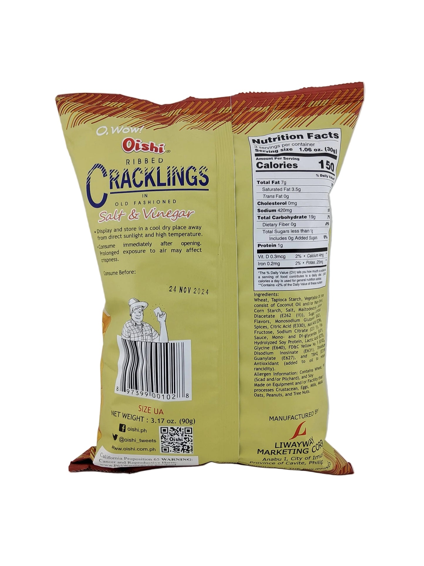 Oishi Ribbed Cracklings Salt & Vinegar 90 g | 3.17 oz