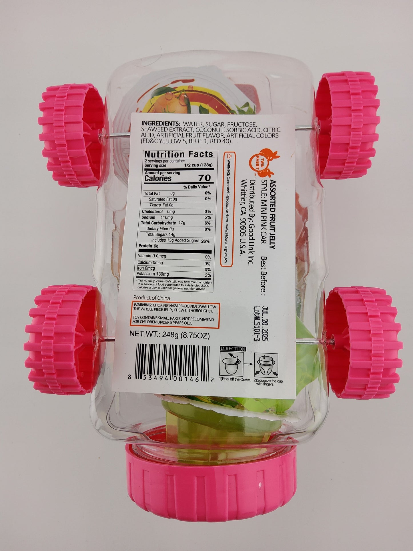 Twin Rabbit Fruit Jelly Assorted Mini Pink Car 248 g