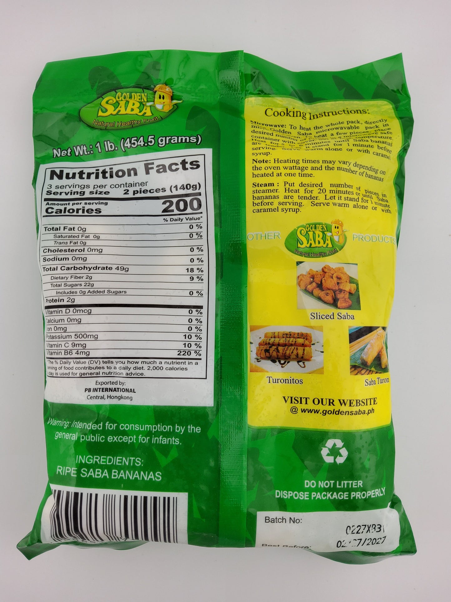 Golden Saba Whole Banana 1 lb | 454.5 g
