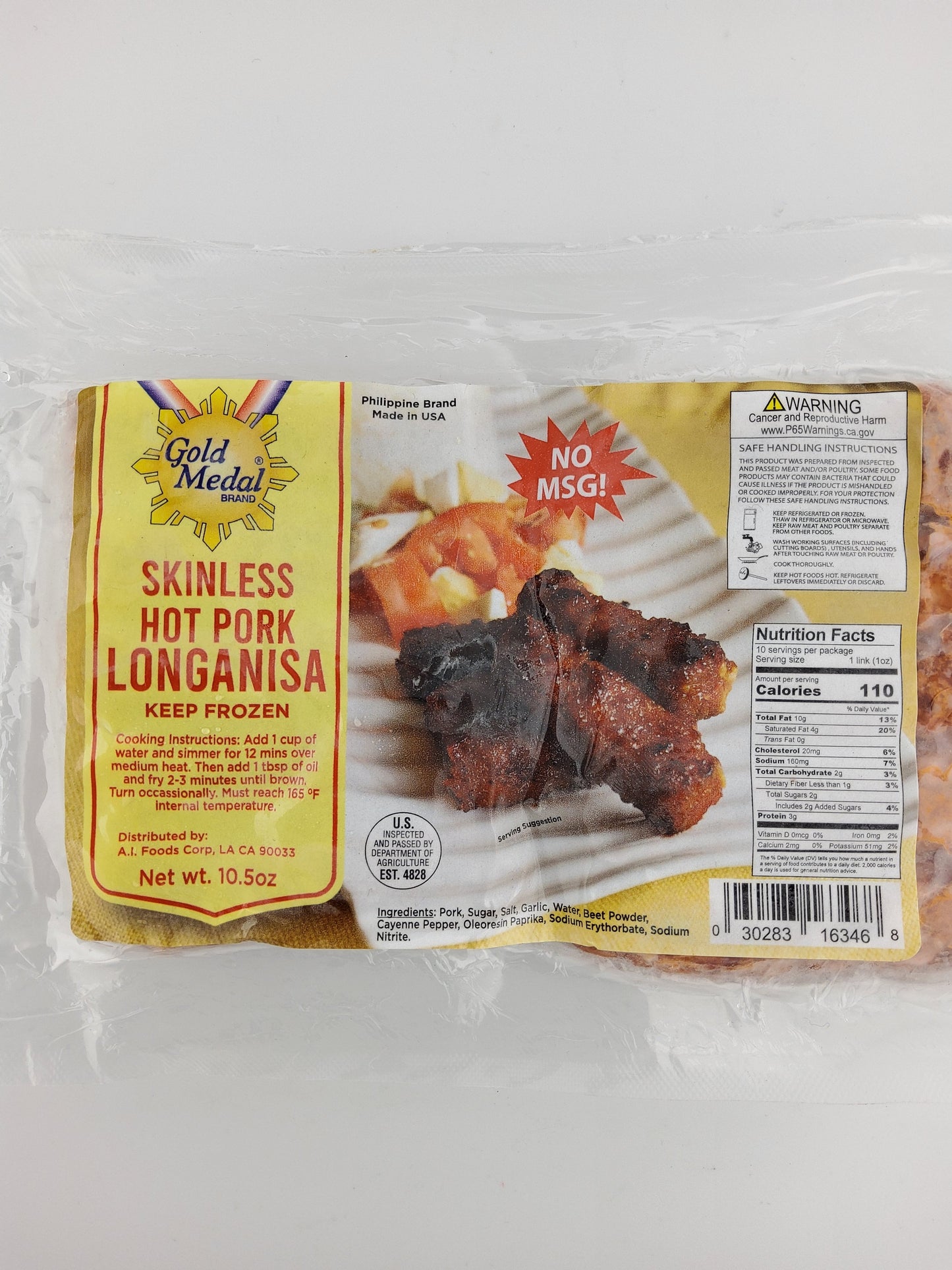 Gold Medal Skinless Hot Pork Longanisa 12 oz