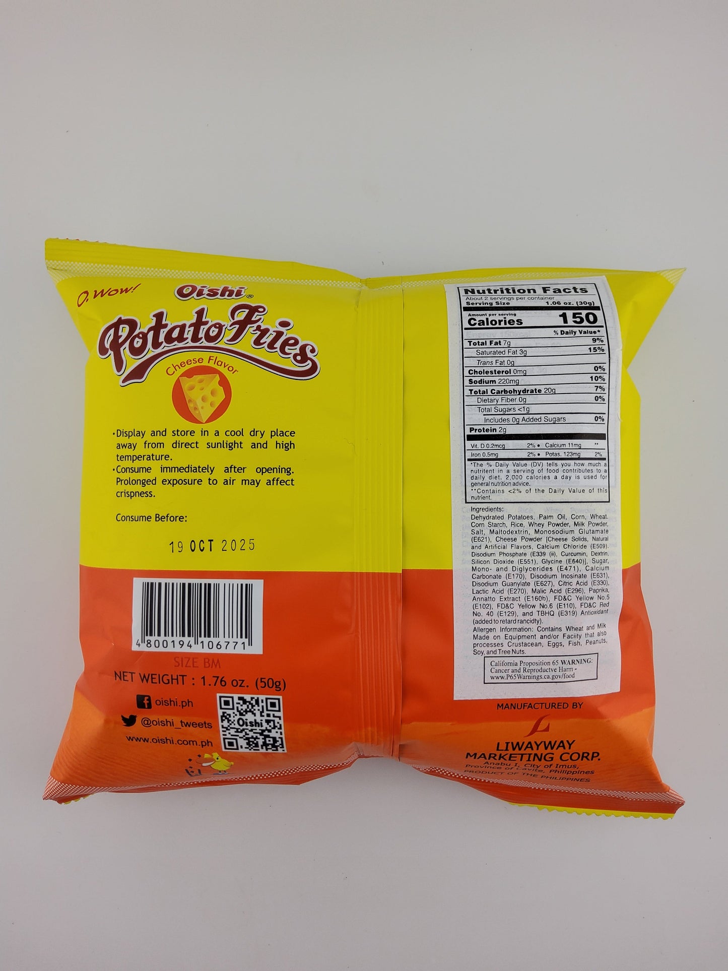 Oishi Potato Fries 50g - Cheese