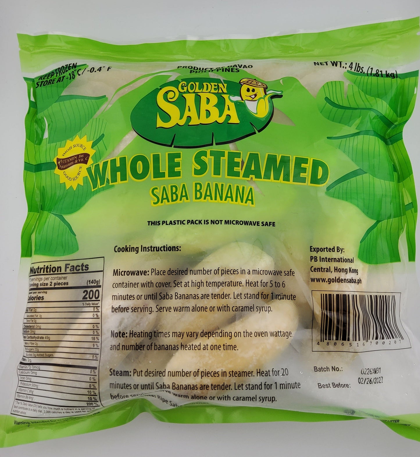 Golden Saba Whole Banana 4 lbs