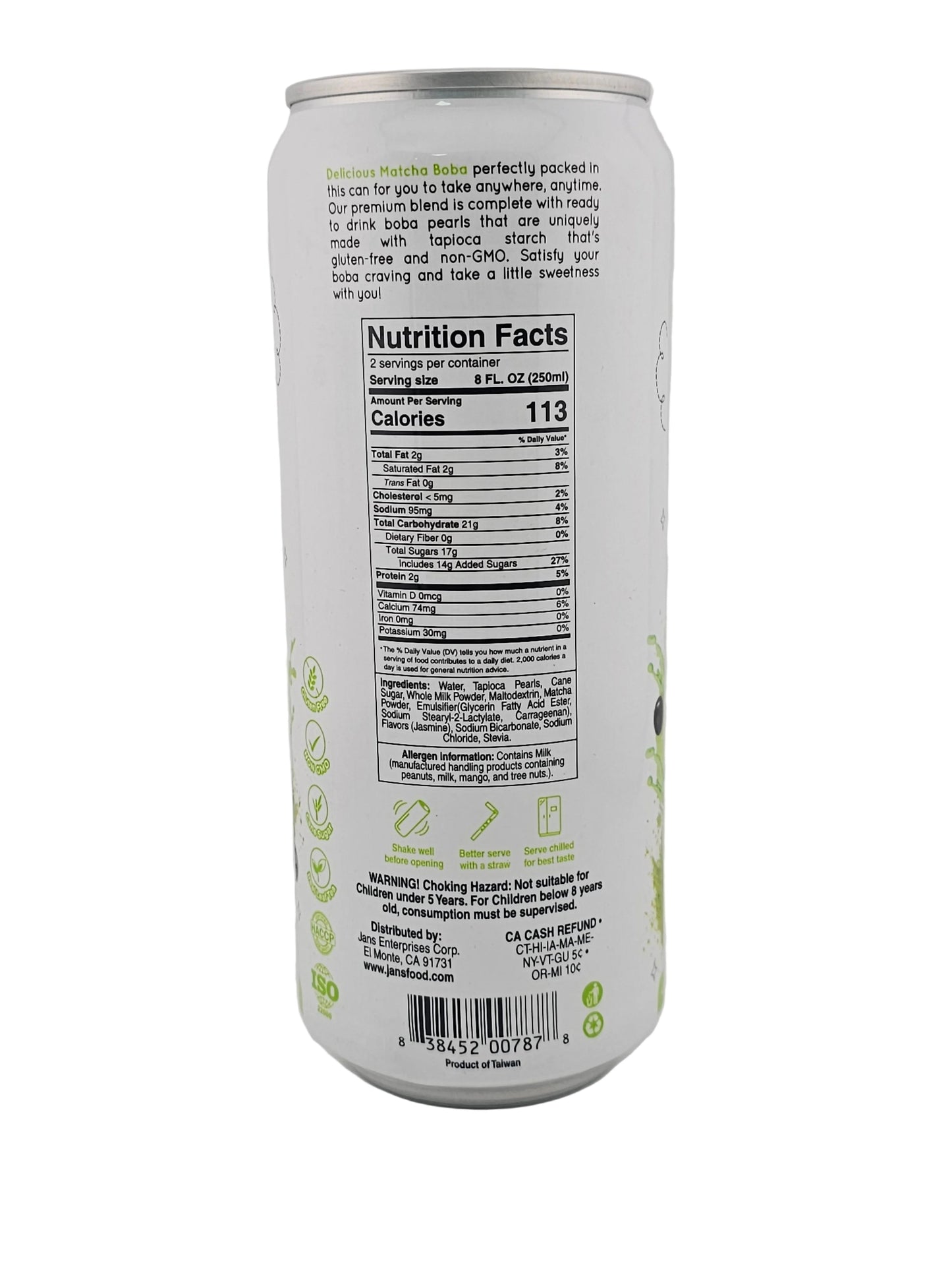 Jans Boba Milk Tea Matcha 16.9 oz